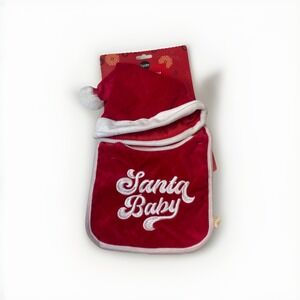 NWT Signature‎ Select Santa Baby Bib Santa Hat Red White embroidered Christmas